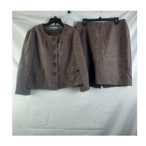 Antonio Melani Brown Linen blend 2 piece career crop blazer and skirt set 10/12
